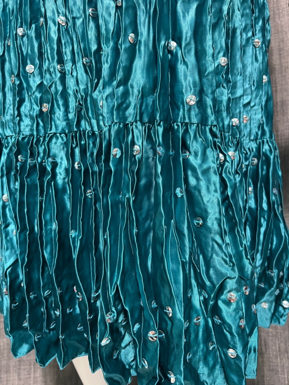 VINTAGE Y2K Avenue Of The Stars Teal Satin Embellished Midi Skirt Whimsigoth MED - Picture 7 of 12